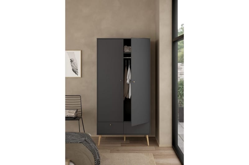 Shinta Garderobskap 99x200 cm - Grå - Oppbevaring - Skooppbevaring - Skoskap