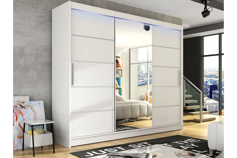 Sia Garderobe med Speil 250x215 cm - Hvit - Oppbevaring - Klesoppbevaring - Garderober & garderobesystem