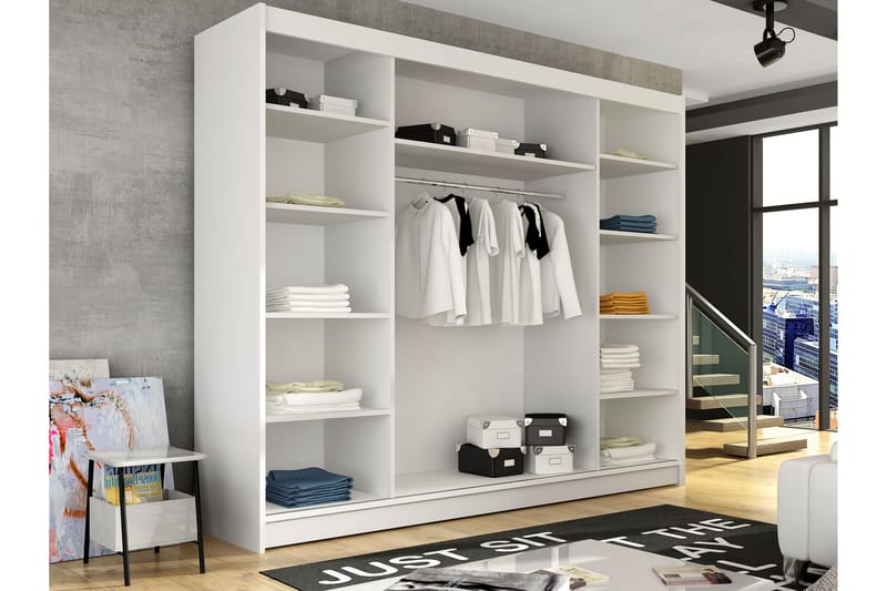 Sia Garderobe med Speil 250x215 cm - Hvit - Oppbevaring - Klesoppbevaring - Garderober & garderobesystem