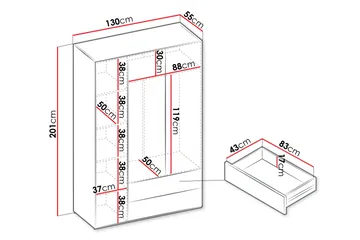 Sigmana Garderobeskap 130x201 cm - Brun - Oppbevaring - Klesoppbevaring - Garderober & garderobesystem