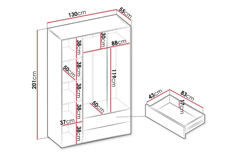 Sigmana Garderobeskap 130x201 cm - Brun - Oppbevaring - Klesoppbevaring - Garderober & garderobesystem