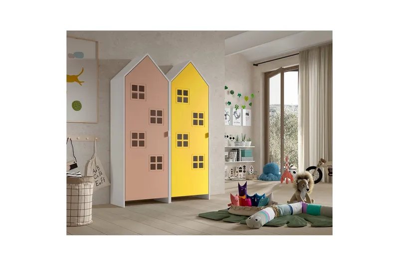 Skap Casami Brugge 2-delt med 2 Dører Rosa/Gul - Rosa/Gul - Oppbevaring - Klesoppbevaring - Garderober & garderobesystem - Garderobeskap & klesskap