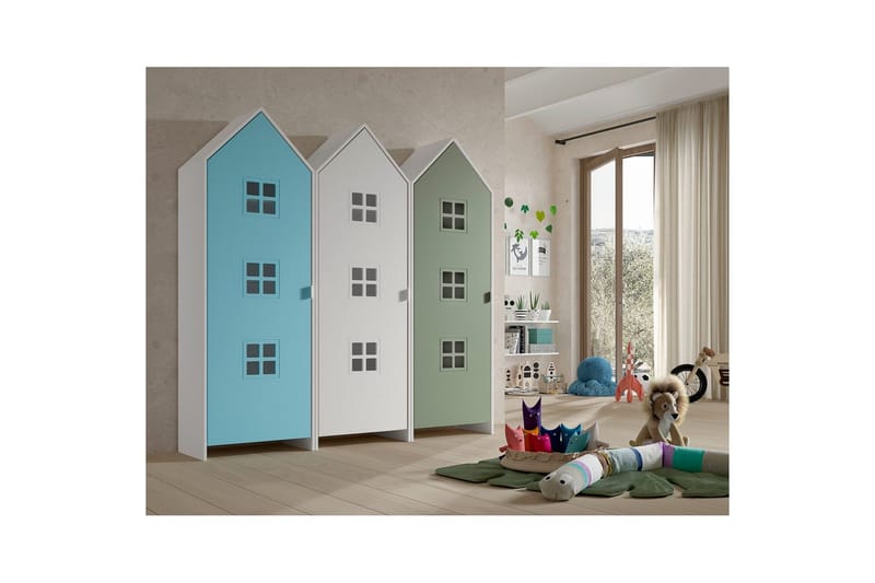 Skap Casami Brugge 3-delt med 3 Dører Hvit/Blå/Grønn - Hvit/Blå/Grønn - Oppbevaring - Klesoppbevaring - Garderober & garderobesystem - Garderobeskap & klesskap