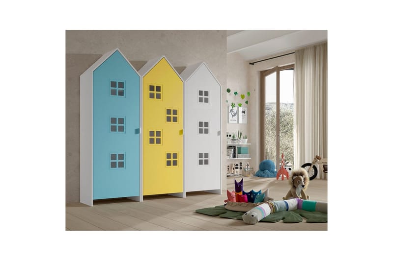 Skap Casami Brugge 3-delt med 3 Dører Hvit/Blå/Gul - Hvit/Blå/Gul - Oppbevaring - Klesoppbevaring - Garderober & garderobesystem - Garderobeskap & klesskap