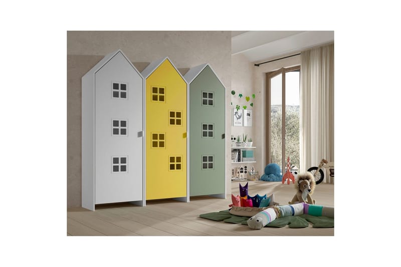 Skap Casami Brugge 3-delt med 3 Dører Hvit/Gul/Grønn - Hvit/Gul/Grønn - Oppbevaring - Klesoppbevaring - Garderober & garderobesystem - Garderobeskap & klesskap