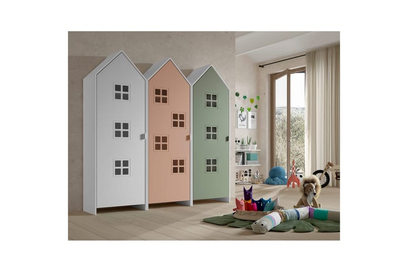 Skap Casami Brugge 3-delt med 3 Dører Hvit/Rosa/Grønn - Hvit/Rosa/Grønn - Oppbevaring - Klesoppbevaring - Garderober & garderobesystem - Garderobeskap & klesskap