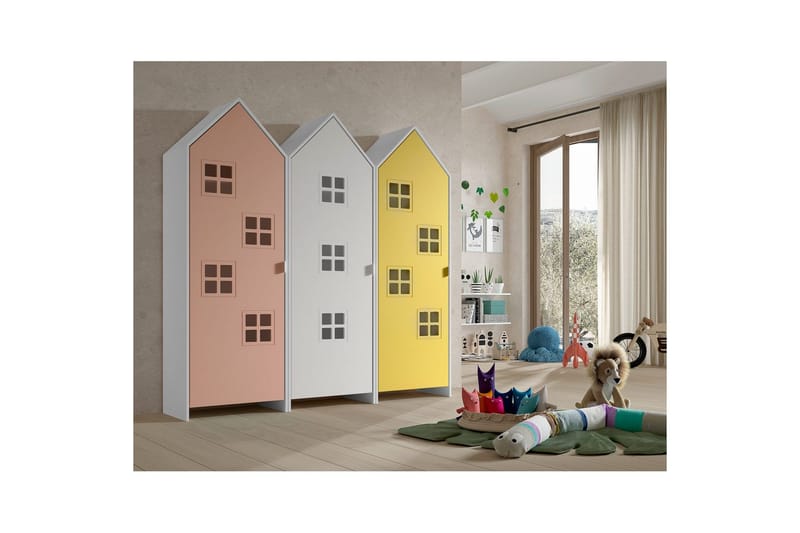 Skap Casami Brugge 3-delt med 3 Dører Hvit/Rosa/Gul - Hvit/Rosa/Gul - Oppbevaring - Klesoppbevaring - Garderober & garderobesystem - Garderobeskap & klesskap