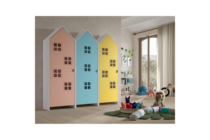Skap Casami Brugge 3-delt med 3 Dører Rosa/Blå/Gul - Rosa/Blå/Gul - Oppbevaring - Klesoppbevaring - Garderober & garderobesystem - Garderobeskap & klesskap