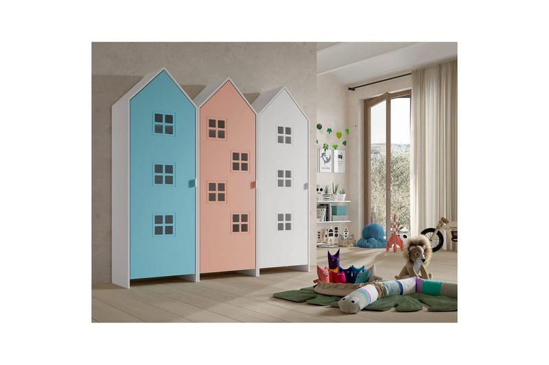 Skap Casami Brugge 3-delt med 3 Dører Rosa/Blå/Hvit - Rosa/Blå/Hvit - Oppbevaring - Klesoppbevaring - Garderober & garderobesystem - Garderobeskap & klesskap