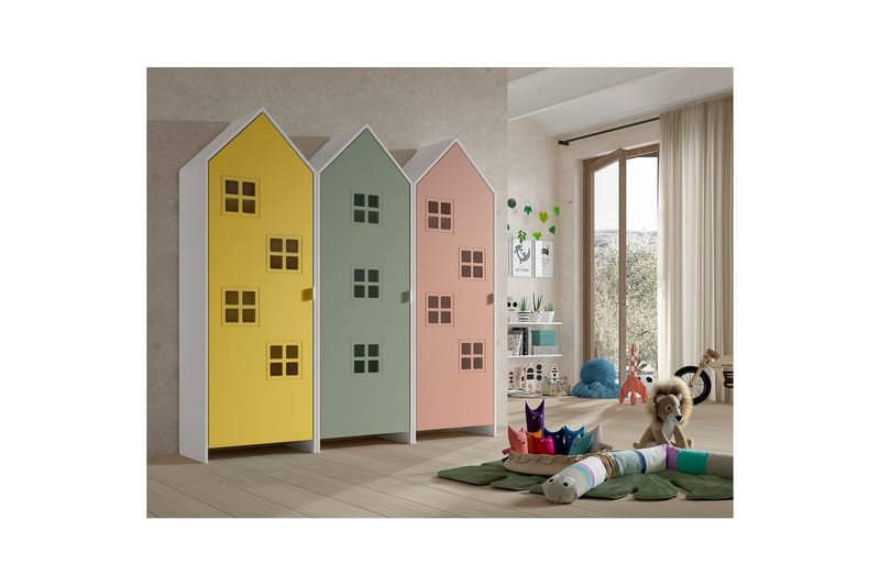Skap Casami Brugge 3-delt med 3 Dører Rosa/Gul/Grønn - Rosa/Gul/Grønn - Oppbevaring - Klesoppbevaring - Garderober & garderobesystem - Garderobeskap & klesskap