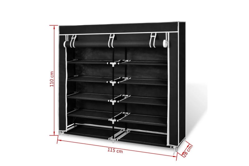 Skoskap i stoff med trekk 115 x 28 x 110 cm svart - Oppbevaring - Klesoppbevaring - Garderober & garderobesystem