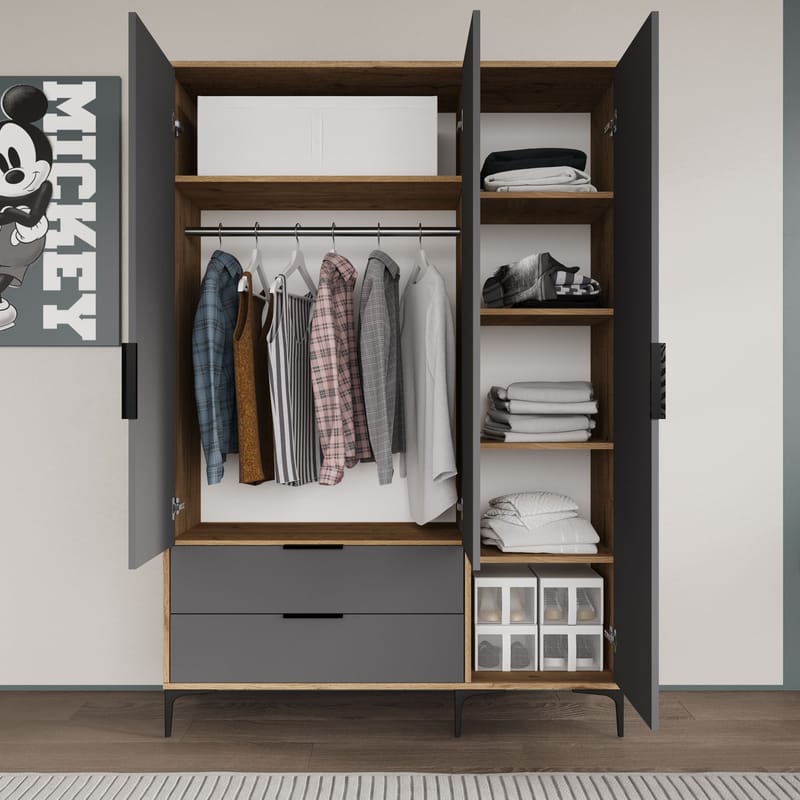 Sorav garderobe 120x192 cm - Eik / Antrasitt - Oppbevaring - Klesoppbevaring - Garderober & garderobesystem - Garderobeskap & klesskap