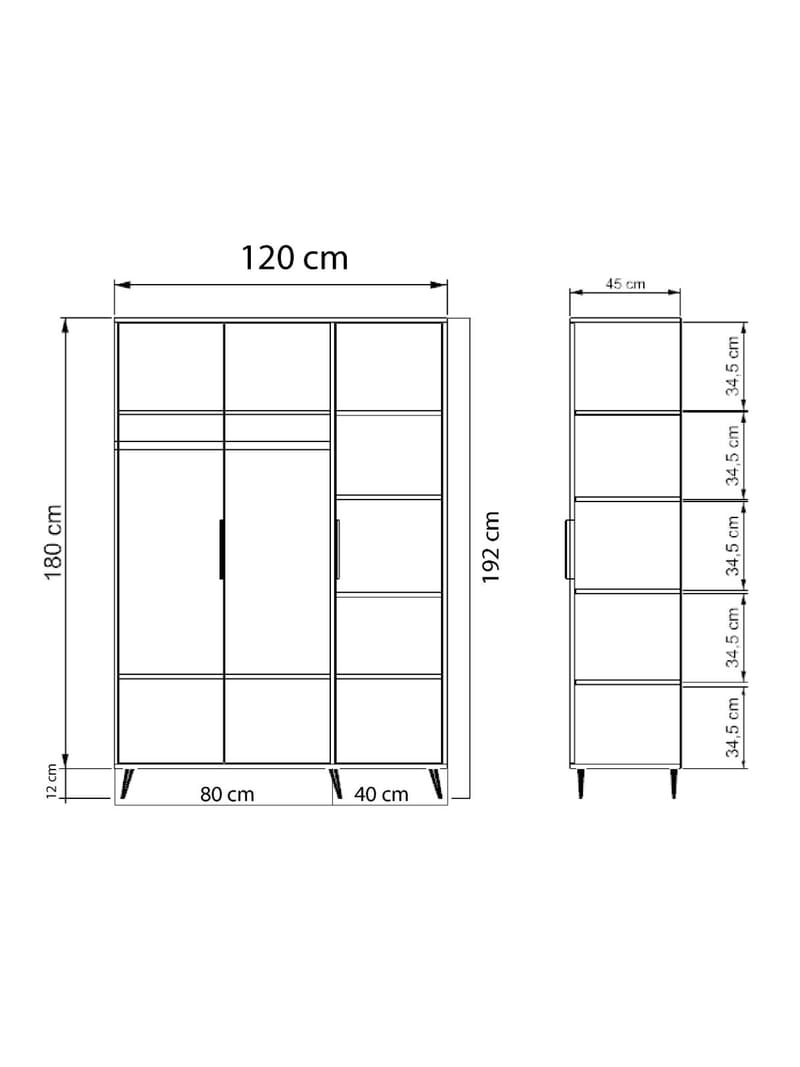 Sorav garderobe 120x192 cm - Eik / Hvit - Oppbevaring - Klesoppbevaring - Garderober & garderobesystem - Garderobeskap & klesskap