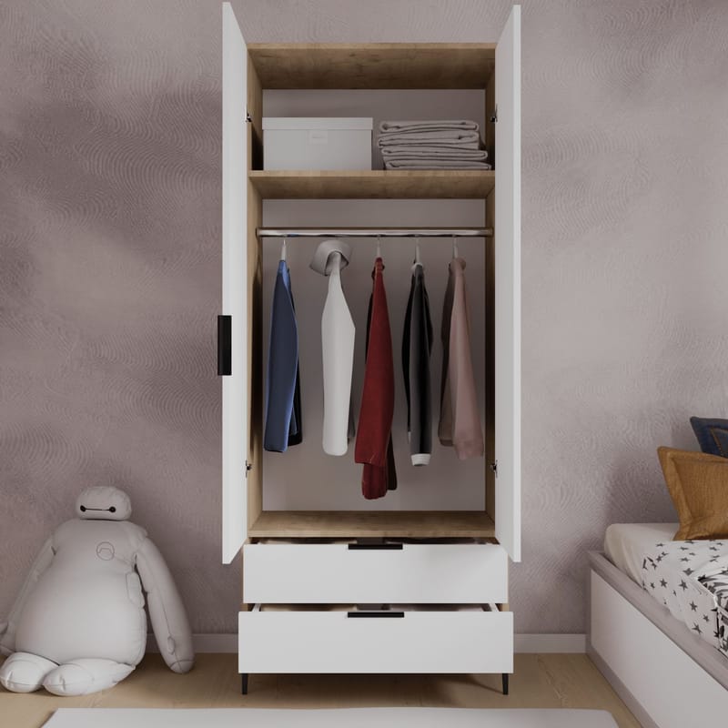 Sorav garderobe 80x192 cm - Eik / Hvit - Oppbevaring - Klesoppbevaring - Garderober & garderobesystem - Garderobeskap & klesskap