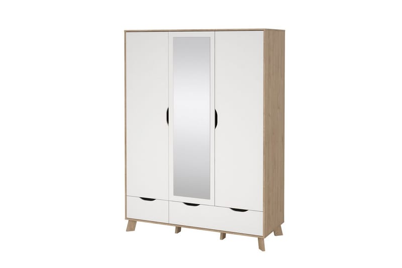 Sumita Garderobe med Speil 147x201 cm - Hvit/Natur - Oppbevaring - Klesoppbevaring - Garderober & garderobesystem