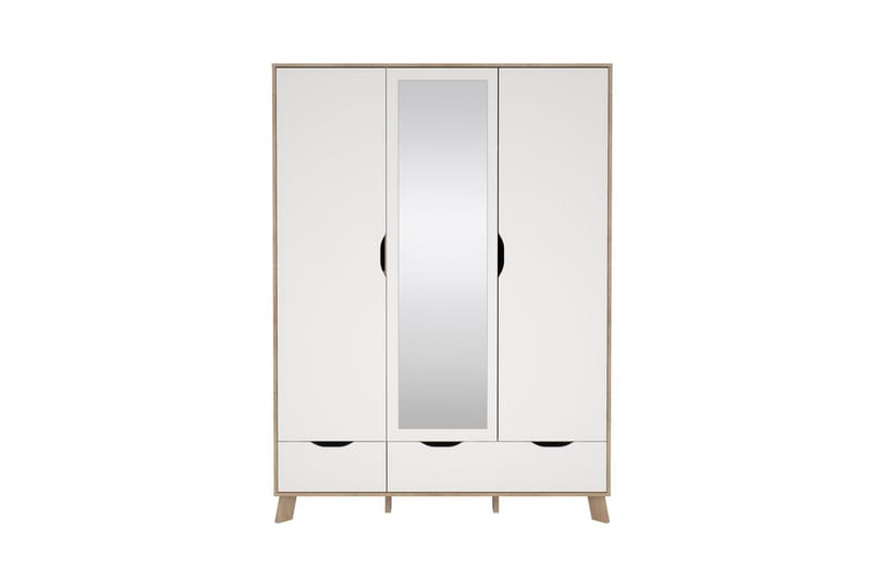 Sumita Garderobe med Speil 147x201 cm - Hvit/Natur - Oppbevaring - Klesoppbevaring - Garderober & garderobesystem