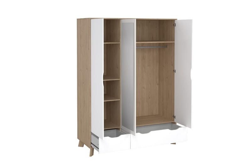 Sumita Garderobe med Speil 147x201 cm - Hvit/Natur - Oppbevaring - Klesoppbevaring - Garderober & garderobesystem