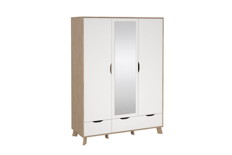 Sumita Garderobe med Speil 147x201 cm - Hvit/Natur - Oppbevaring - Klesoppbevaring - Garderober & garderobesystem