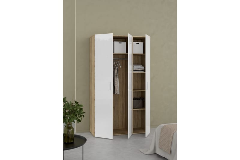 Suntia Garderobe 118x201 cm - Hvit/Natur - Oppbevaring - Klesoppbevaring - Garderober & garderobesystem
