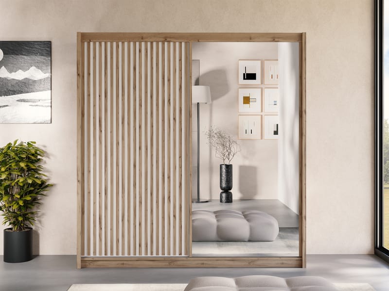 Swanley Garderobeskapeskap med speil 203x215 cm - Brun/Hvit - Oppbevaring - Klesoppbevaring - Garderober & garderobesystem