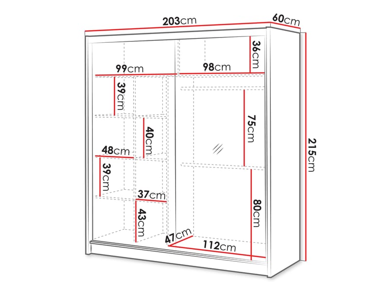 Swanley Garderobeskapeskap med speil 203x215 cm - Brun/Hvit - Oppbevaring - Klesoppbevaring - Garderober & garderobesystem