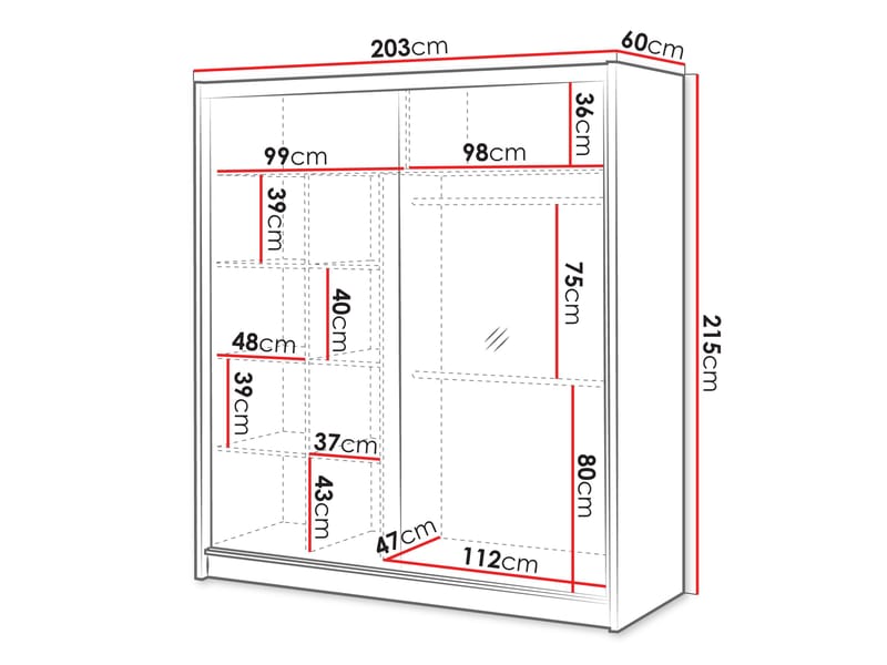 Swanley Garderobeskapeskap med speil 203x215 cm - Brun/Hvit - Oppbevaring - Klesoppbevaring - Garderober & garderobesystem