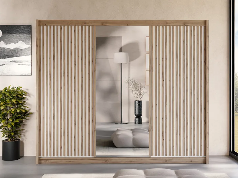 Swanley Garderobeskapeskap med speil 250x215 cm - Brun/Hvit - Oppbevaring - Klesoppbevaring - Garderober & garderobesystem