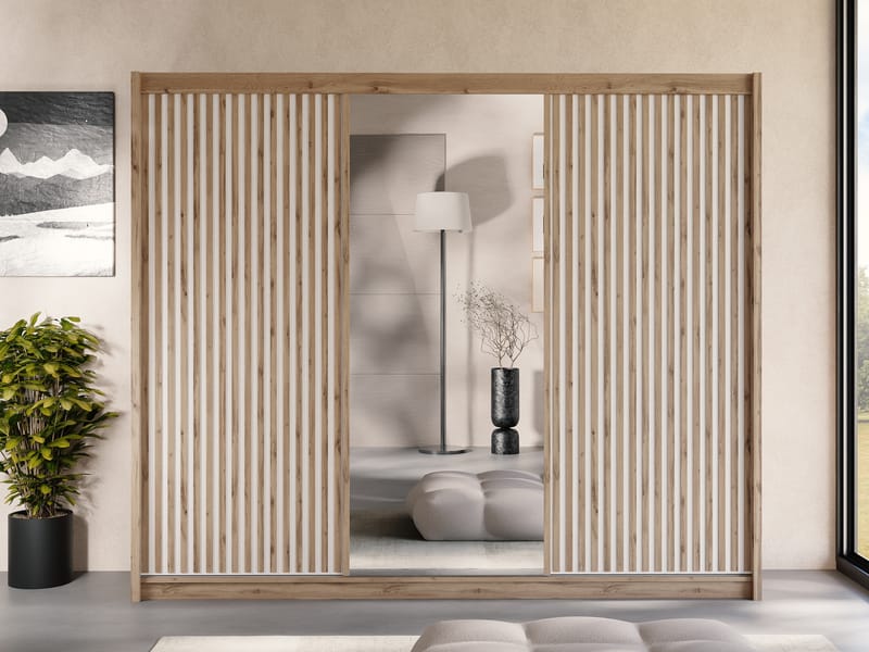 Swanley Garderobeskapeskap med speil 250x215 cm - Brun/Hvit - Oppbevaring - Klesoppbevaring - Garderober & garderobesystem