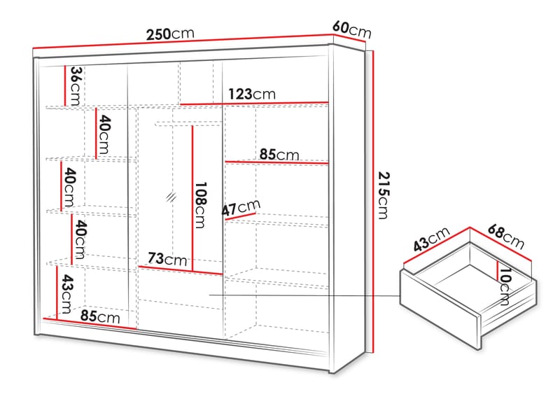 Swanley Garderobeskapeskap med speil 250x215 cm - Brun/Hvit - Oppbevaring - Klesoppbevaring - Garderober & garderobesystem