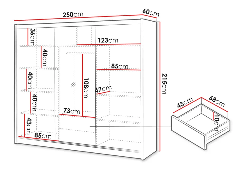 Swanley Garderobeskapeskap med speil 250x215 cm - Brun/Hvit - Oppbevaring - Klesoppbevaring - Garderober & garderobesystem