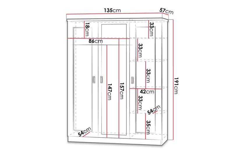 Tadeusz Garderobe 135x57x190 cm - Oppbevaring - Klesoppbevaring - Garderober & garderobesystem