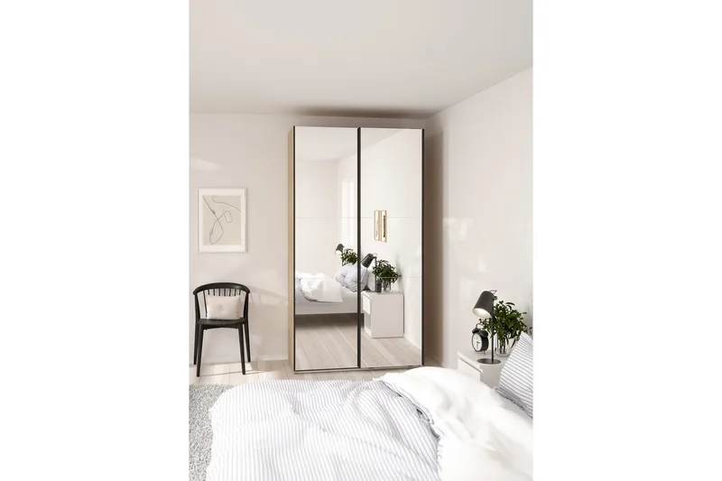 Takeru Garderobe med Speil 119x220 cm - Natur - Oppbevaring - Klesoppbevaring - Garderober & garderobesystem