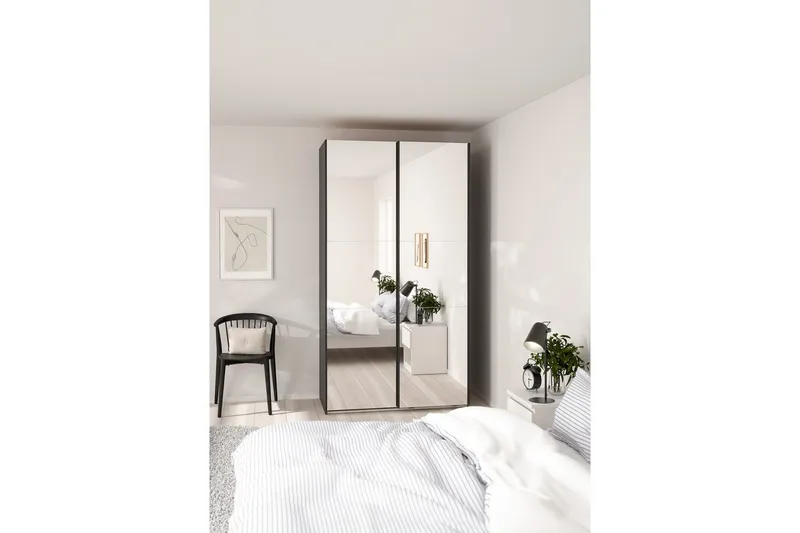 Takeru Garderobe med Speil 119x220 cm - Svart - Oppbevaring - Klesoppbevaring - Garderober & garderobesystem