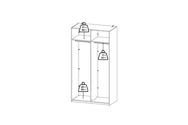 Takeru Garderobe med Speil 119x220 cm - Svart - Oppbevaring - Klesoppbevaring - Garderober & garderobesystem