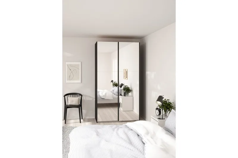 Takeru Garderobe med Speil 119x220 cm - Svart - Oppbevaring - Klesoppbevaring - Garderober & garderobesystem