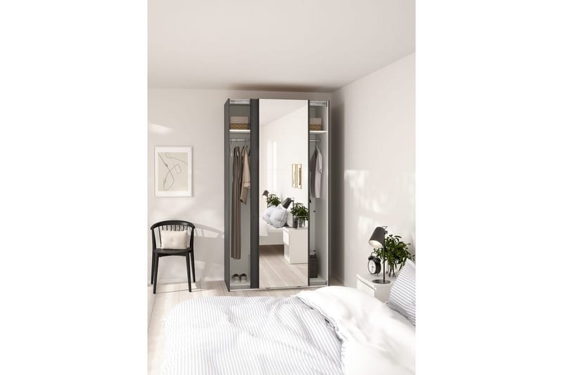 Takeru Garderobe med Speil 119x221 cm - Grå - Oppbevaring - Klesoppbevaring - Garderober & garderobesystem