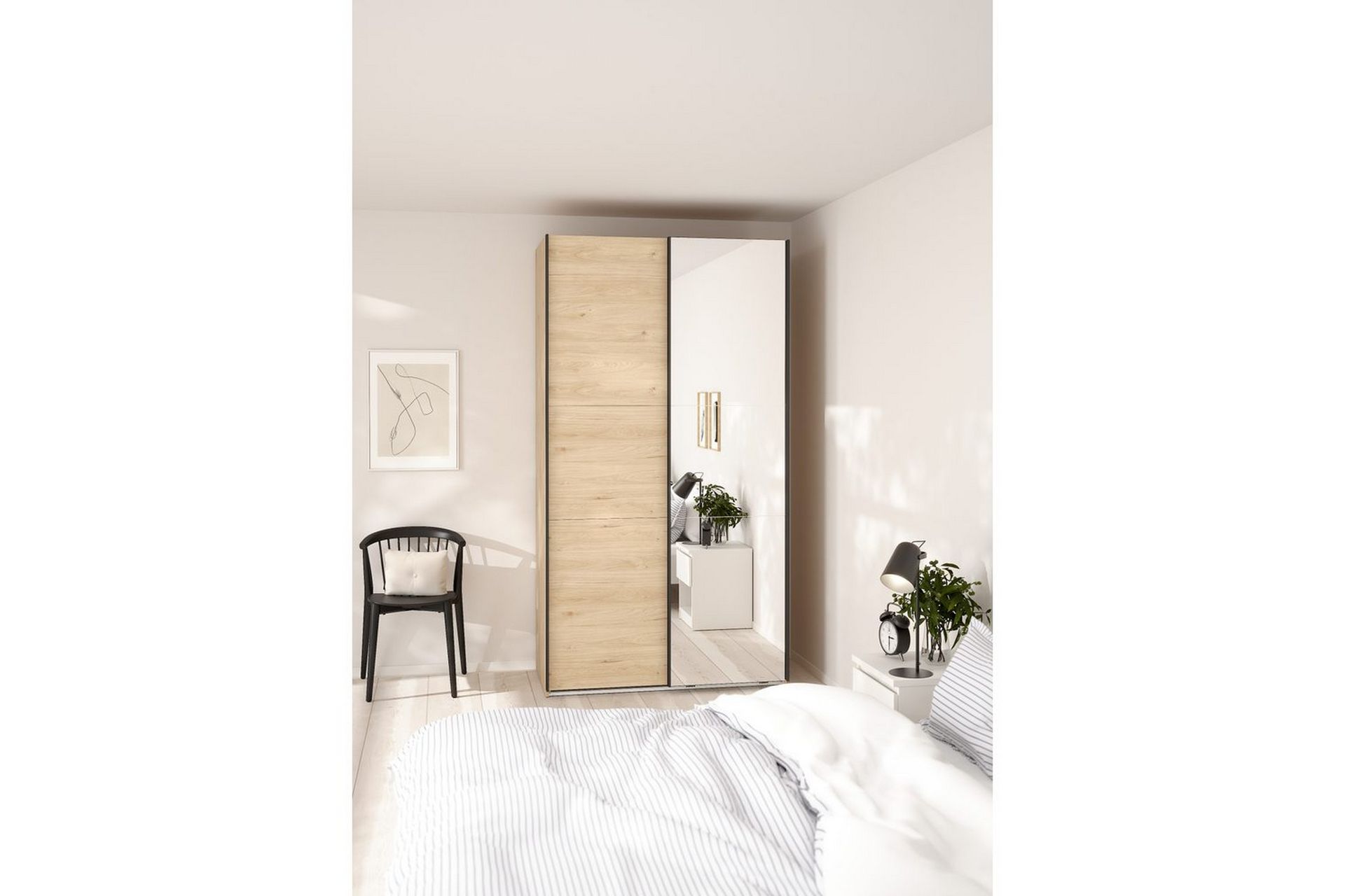 Takeru Garderobe med Speil 119x221 cm - Gråfarget tre - Oppbevaring - Klesoppbevaring - Garderober & garderobesystem
