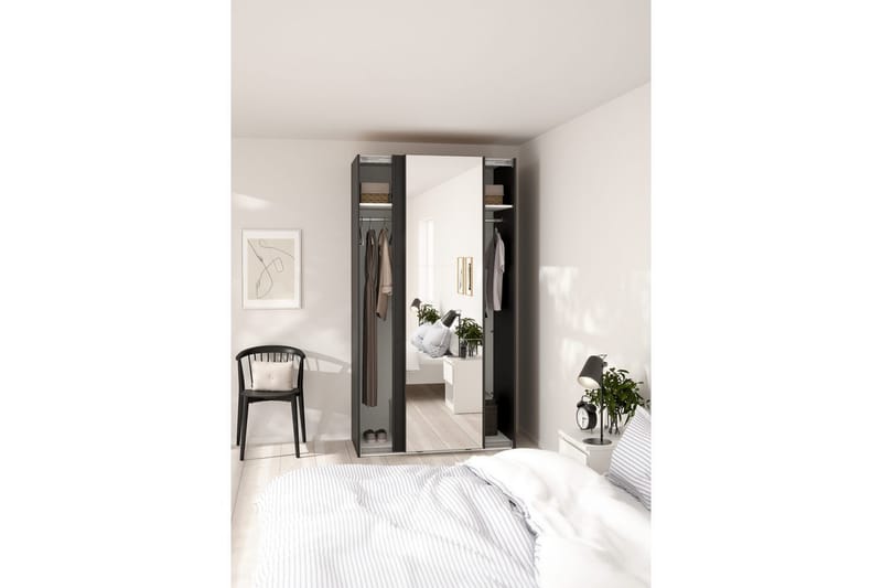Takeru Garderobe med Speil 119x221 cm - Svart - Oppbevaring - Klesoppbevaring - Garderober & garderobesystem