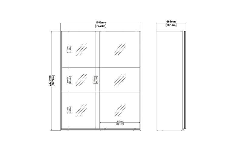 Takeru Garderobe med Speil 179x220 cm - Hvit - Oppbevaring - Klesoppbevaring - Garderober & garderobesystem
