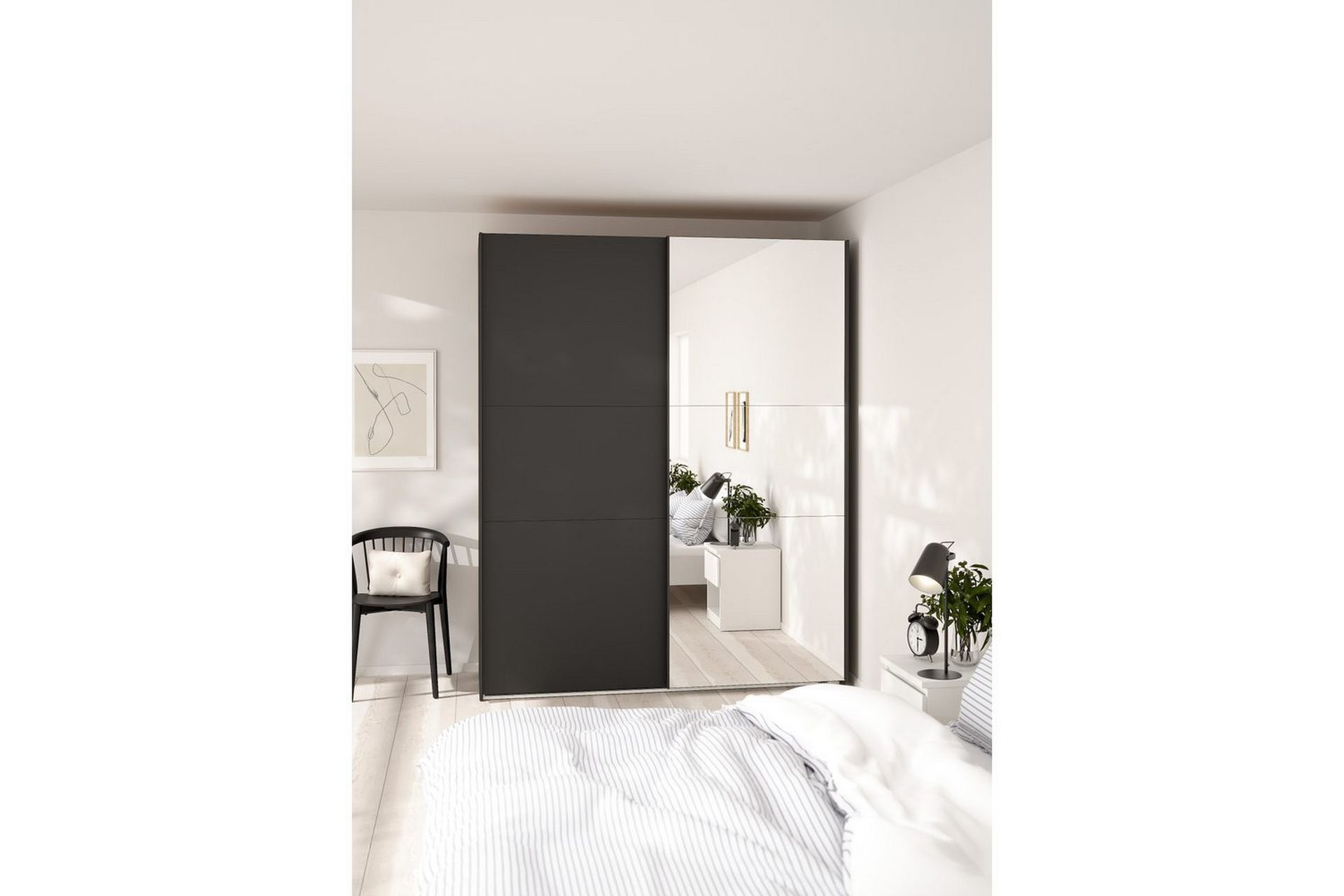 Takeru Garderobe med Speil 179x221 cm - Askgrå - Oppbevaring - Klesoppbevaring - Garderober & garderobesystem