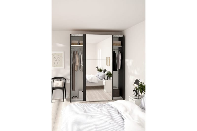 Takeru Garderobe med Speil 179x221 cm - Askgrå - Oppbevaring - Klesoppbevaring - Garderober & garderobesystem