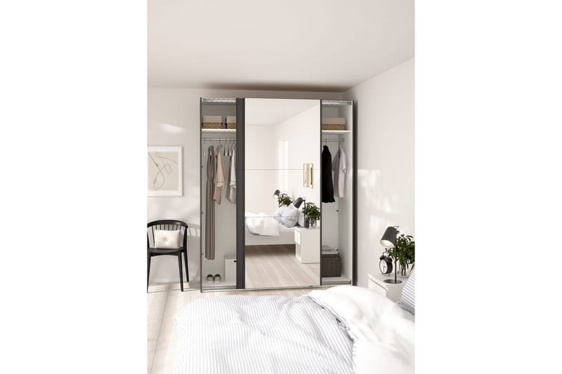 Takeru Garderobe med Speil 179x221 cm - Grå - Oppbevaring - Klesoppbevaring - Garderober & garderobesystem