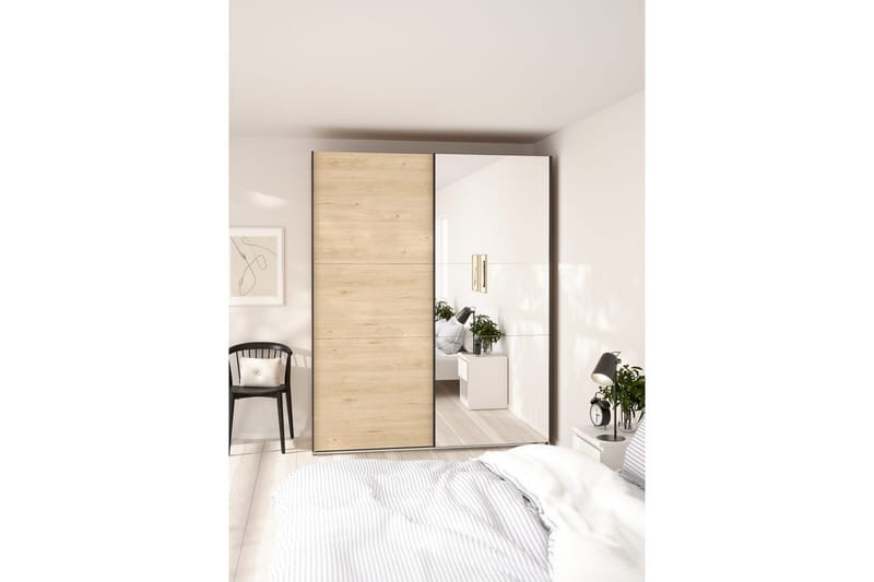 Takeru Garderobe med Speil 179x221 cm - Natur - Oppbevaring - Klesoppbevaring - Garderober & garderobesystem