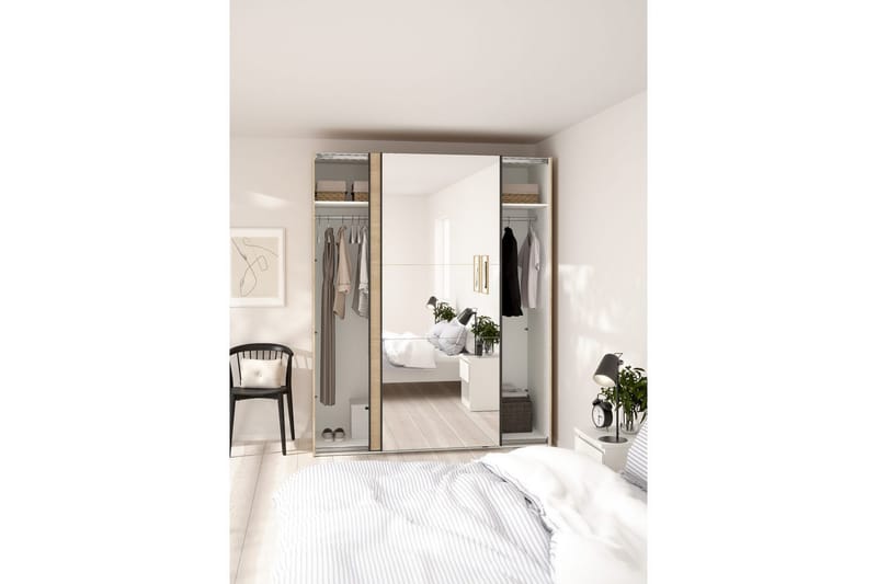 Takeru Garderobe med Speil 179x221 cm - Natur - Oppbevaring - Klesoppbevaring - Garderober & garderobesystem