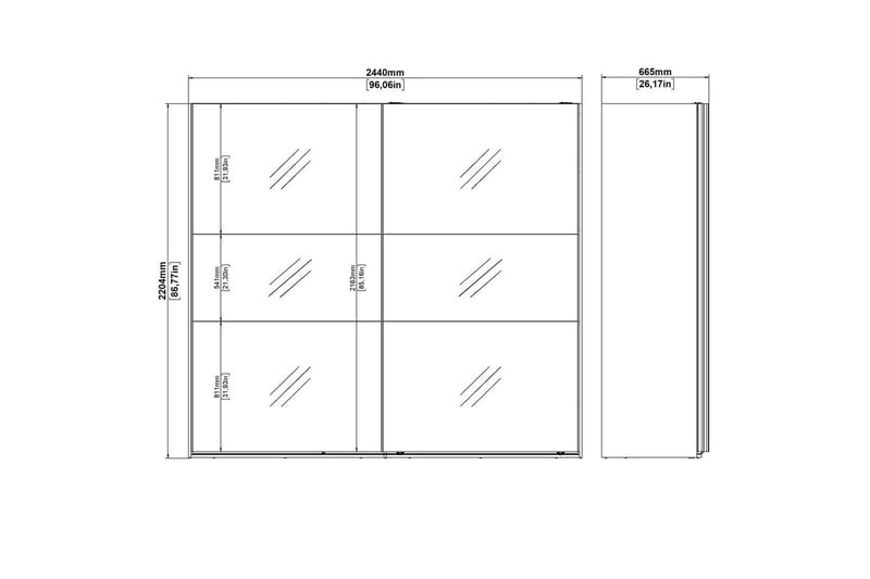 Takeru Garderobe med Speil 244x220 cm - Hvit - Oppbevaring - Klesoppbevaring - Garderober & garderobesystem