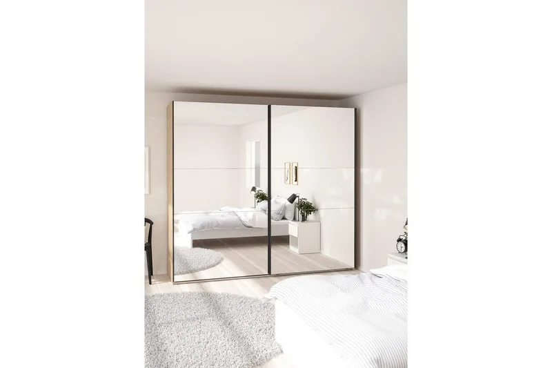 Takeru Garderobe med Speil 244x220 cm - Natur - Oppbevaring - Klesoppbevaring - Garderober & garderobesystem