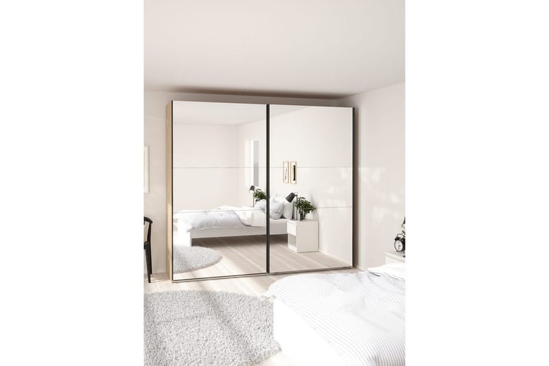Takeru Garderobe med Speil 244x220 cm - Natur - Oppbevaring - Klesoppbevaring - Garderober & garderobesystem