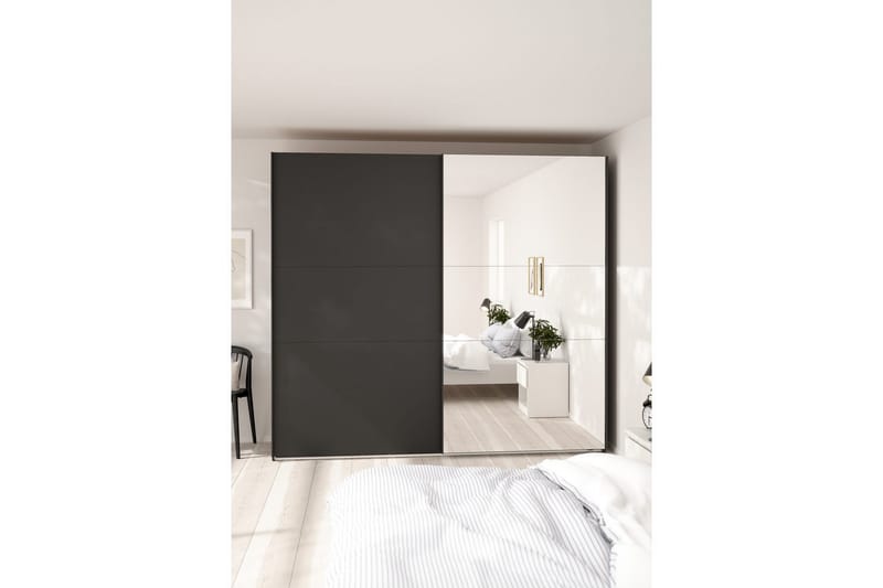 Takeru Garderobe med Speil 244x221 cm - Askgrå - Oppbevaring - Klesoppbevaring - Garderober & garderobesystem