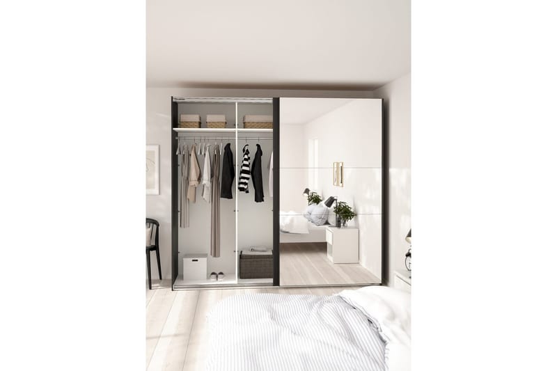 Takeru Garderobe med Speil 244x221 cm - Askgrå - Oppbevaring - Klesoppbevaring - Garderober & garderobesystem