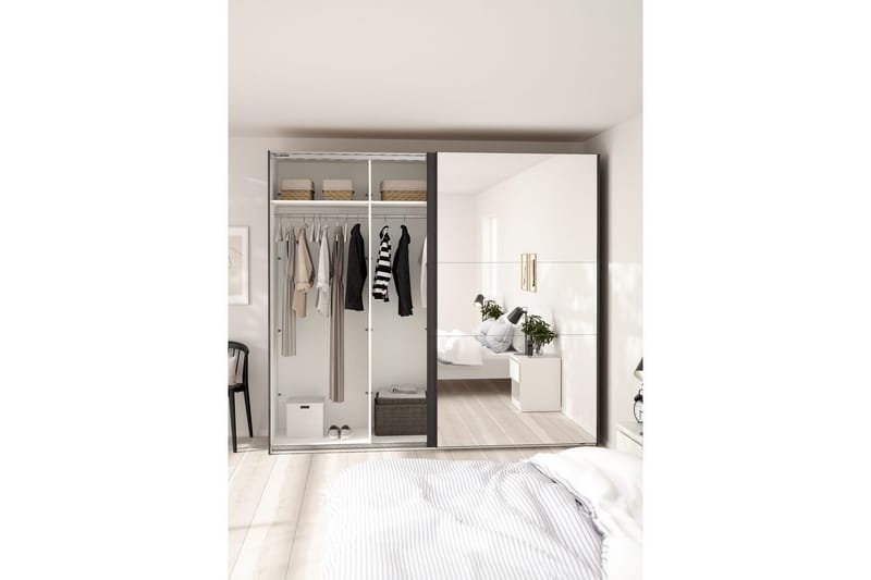 Takeru Garderobe med Speil 244x221 cm - Grå - Oppbevaring - Klesoppbevaring - Garderober & garderobesystem